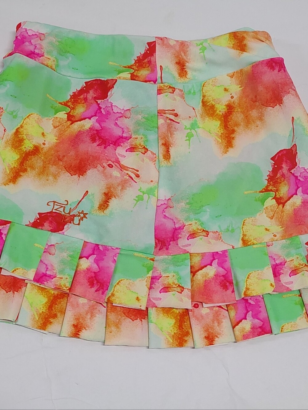 Tzu Tzu Cha-cha Vibrant Pleated 14" Golf Sport Skirt, Tennis -Mint & Pink XS